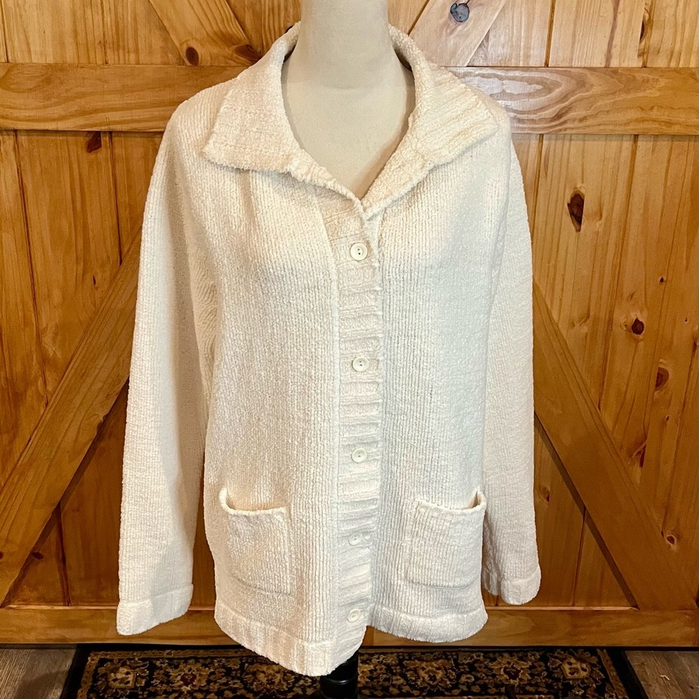 Denim&Co Cream Ladies Cardigan with Textured Fabric